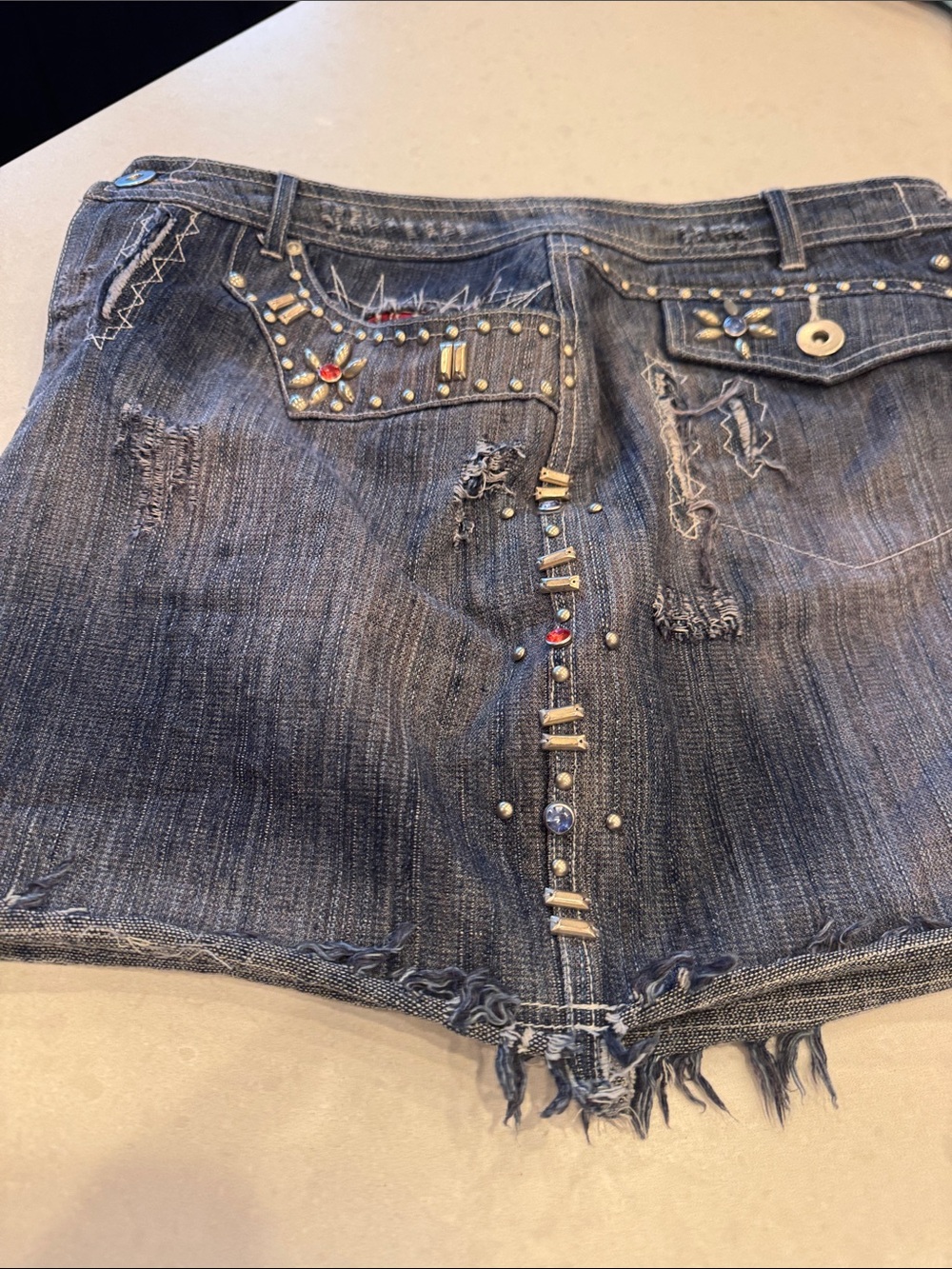 Double D Ranch Blue Denim Mini Skirt with Studs & Embroidery - Picture 7 of 11